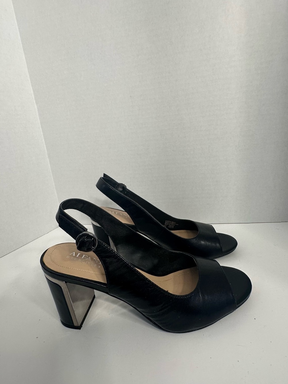 Alfani Black Leather Open-Toe Slingback Heels - Picture 4 of 10